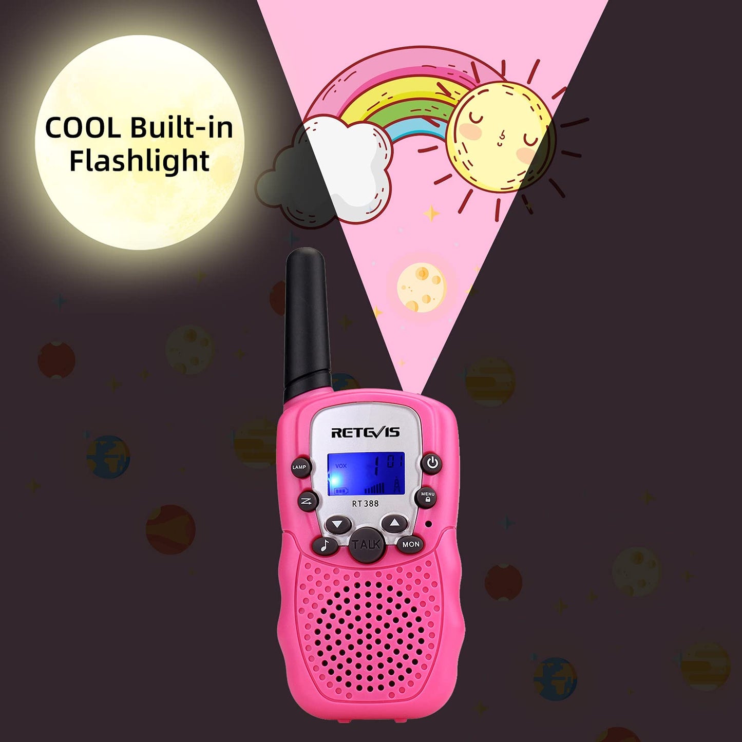 Retevis RT388 Walkie Talkies for Kids, Birthday Gifts for 6 7 8 9 10 11 12 Year Old Girls, 22 CH LCD Flashlight, Pink Walkie Talkies Christmas Gifts Toys for Girls(Pink, 2 Pack)