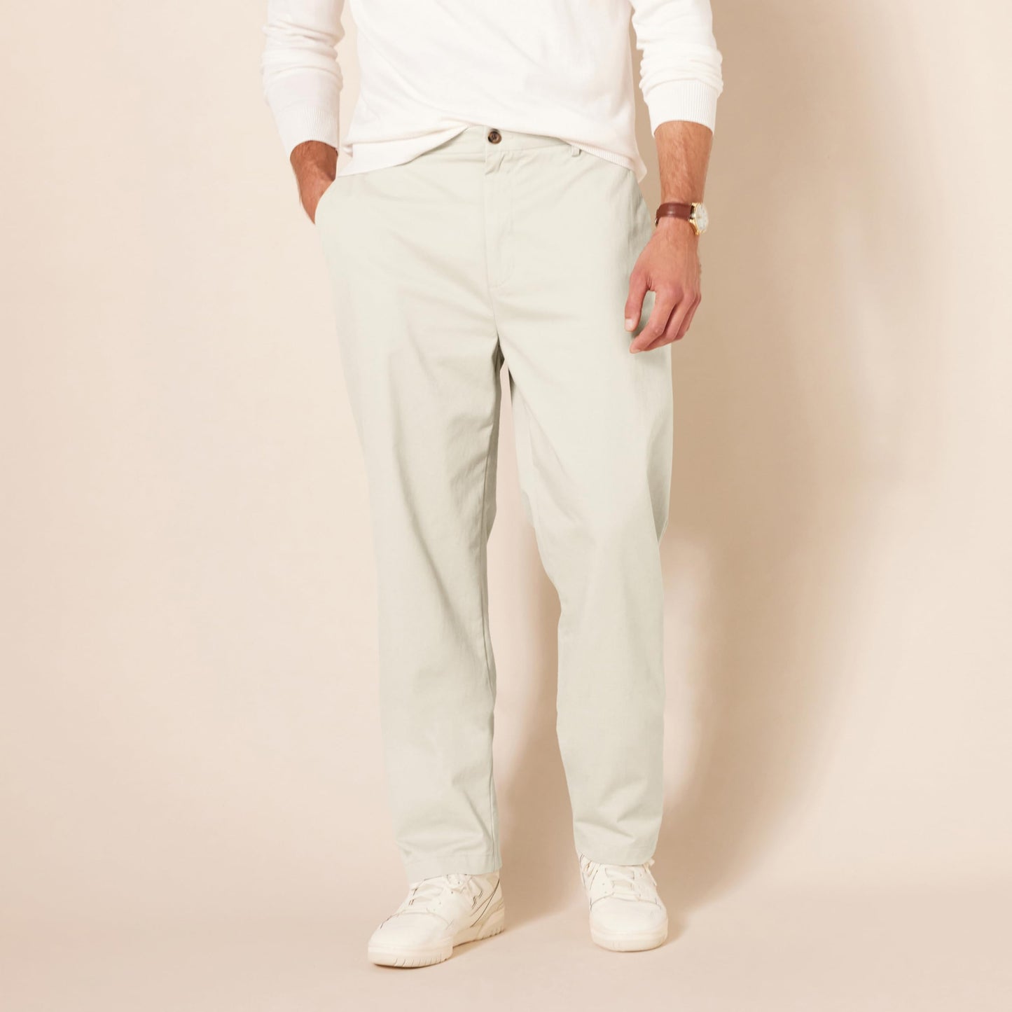 Amazon Essentials Men's Classic-Fit Flat-Front Chino Pant Stone Size 35x34