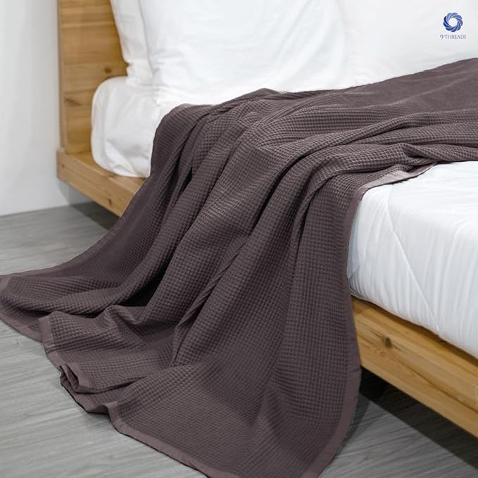 GOTS Certified Organic Cotton Waffle Weave Blanket, Queen Bed Size, 90"X90"Cozy Throw Blanket for Couch, Modern Home Decor, Throw Blankets,Waffle Blanket, Soft Bed Blankets -Charcoal Grey