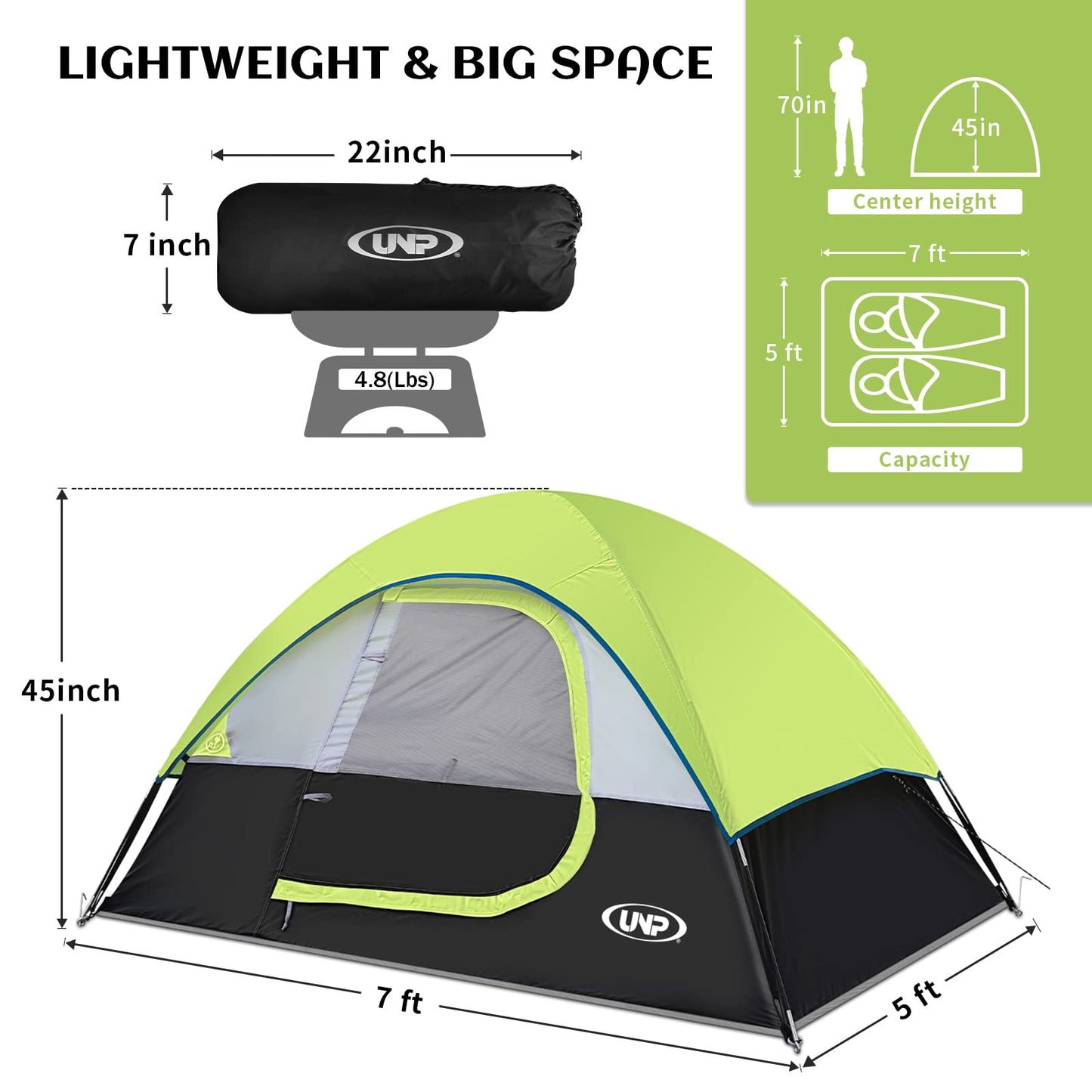 Camping Tent 2 Person, Waterproof Windproof Tent with Rainfly Easy Set up-Portable Dome Tents for Camping…