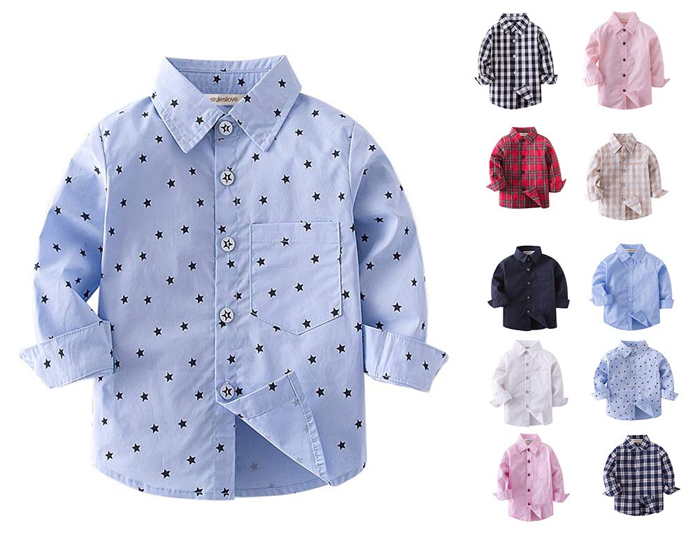 stylesilove Toddler Boys' Long-Sleeve Cotton Button-Down Shirt