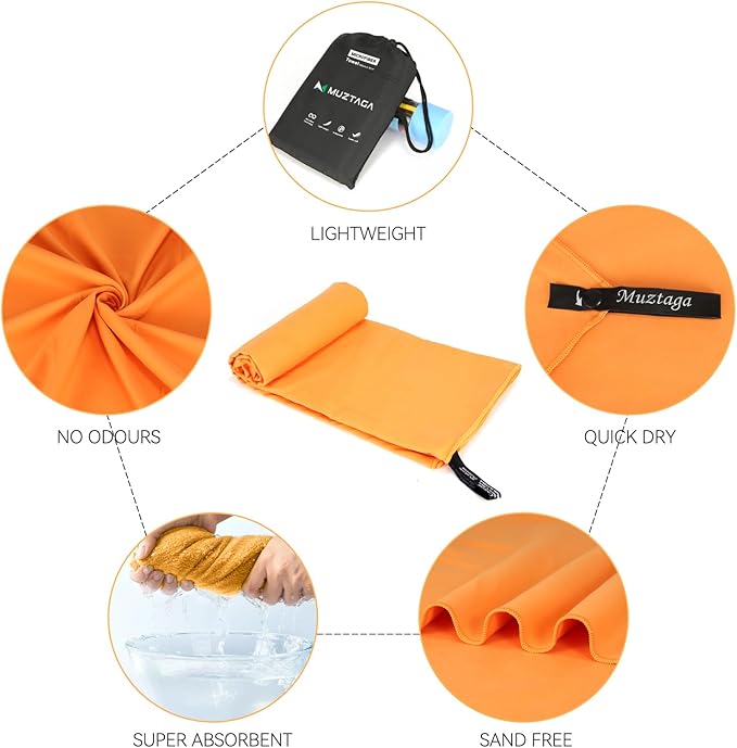 Microfiber Beach Towel-Perfect for Travel, Sports, Camping, Swimming, Yoga, Gym- Quick Dry, Sand Free, Compact, Lightweight, Absorbent (Orange, Medium(130x70cm, 51x27”))