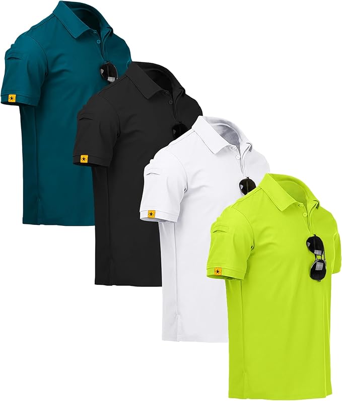 ZITY 4 Pack Mens Polo Shirt Short Sleeve Sports Golf Tennis T-Shirt Athletic Collared Tactical Shirts