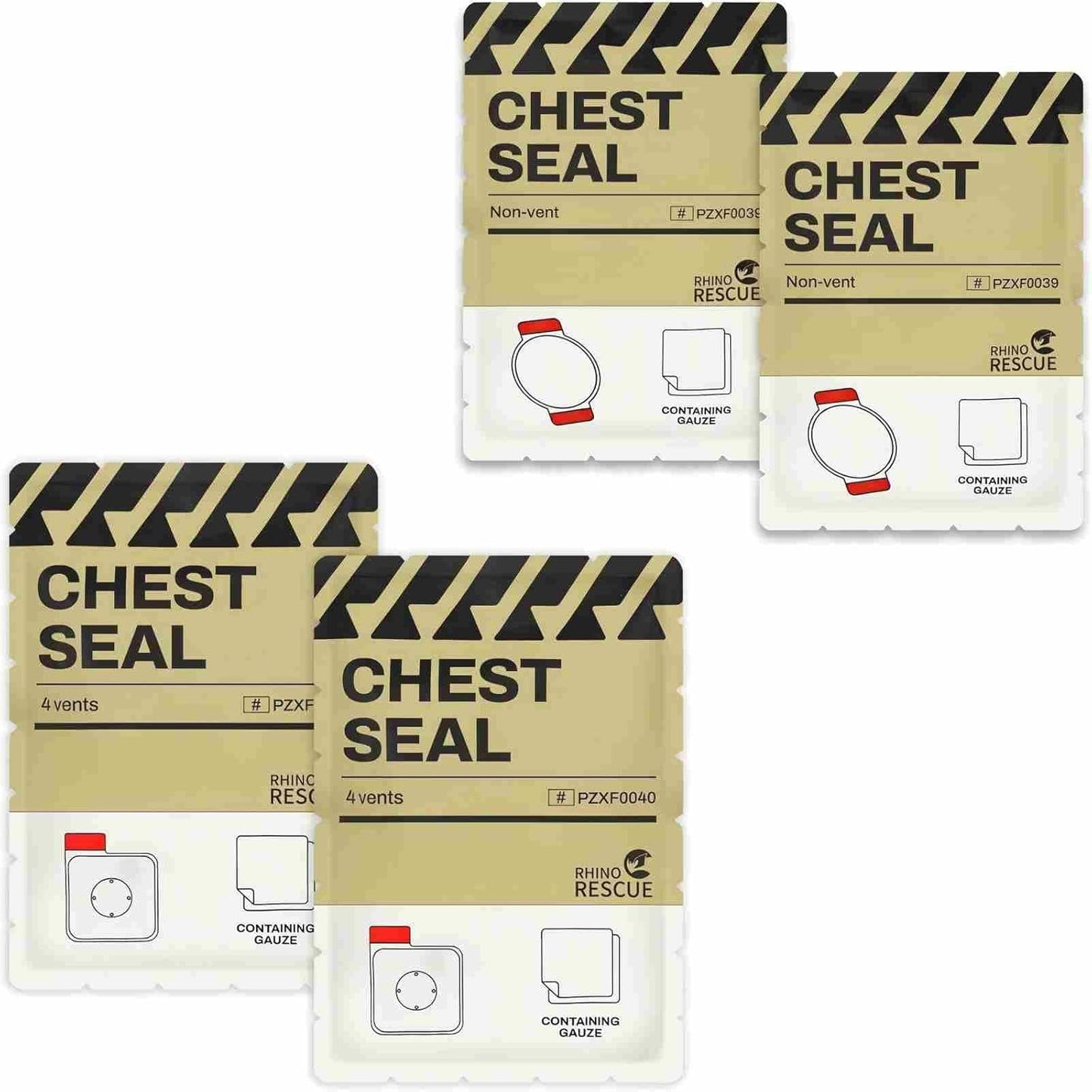 RHINO RESCUE Bundle-Vented & Non-Vented Chest Seal Sterile Emergency Trauma Dressing, Occlusive Adhesive Pad, IFAK Refill & Medical First Aid Supplies for Wound Care