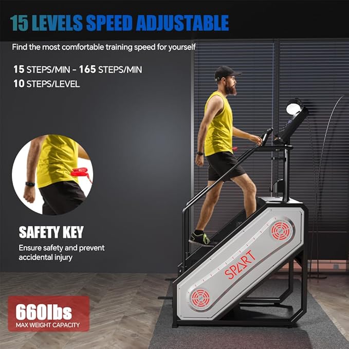 SPART Stair Stepper Machine, Commercial Stair Climber with LED Screen, Stair Exercise Machine with 15 Speed Levels, Speaker, Fan Cooling, Wireless Charge and Safety Key for More Fun in Home Gym