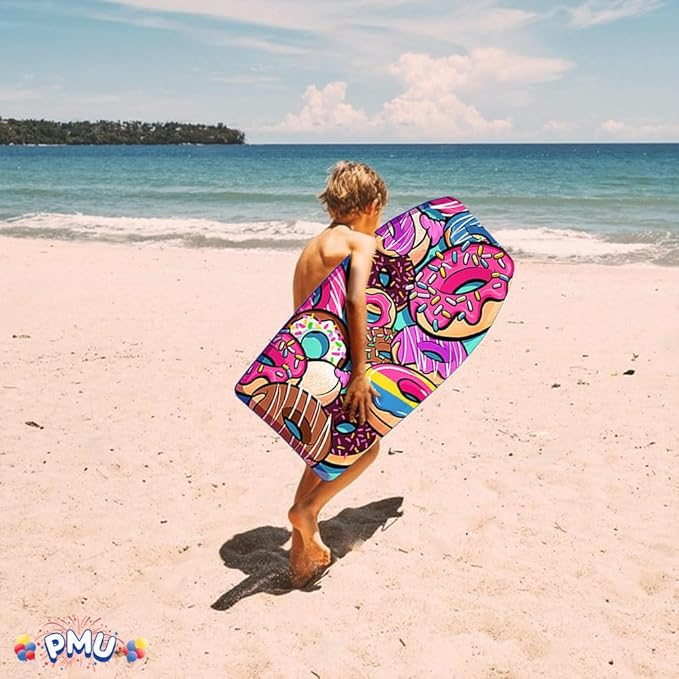 PMU 33 Inch Donut Printed Bodyboard - Lightweight Wrist Leash Body Board for Beach, Sea & Pool - Surfing Board for Teens & Adults Wave Conditions Pkg/1