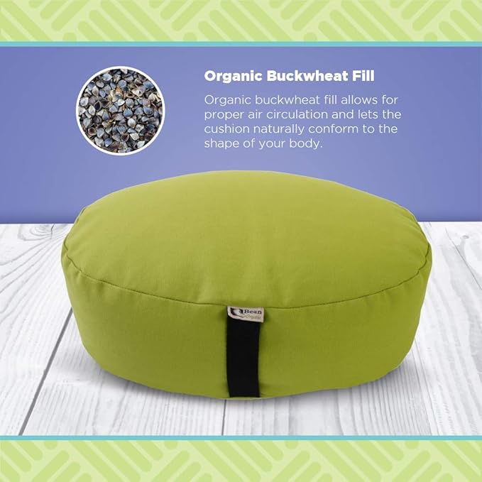 Bean Products Zafu Meditation Pillows for Sitting on Floor, Yoga Cushion, Cotton/Buckwheat Fill Yoga Pillow, Zafu Meditation Cushion, Zen Kneeling Prayer Pad- Made in USA - 14"x18" Oval - Saffron