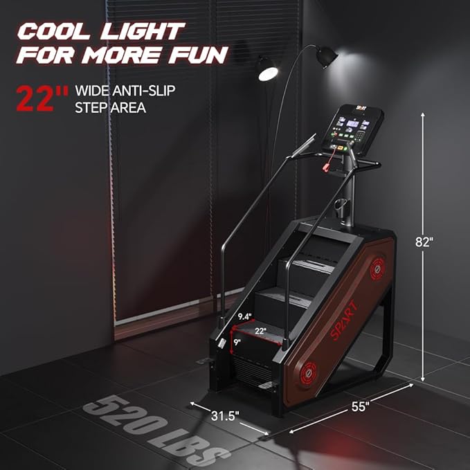SPART Stair Stepper Machine, Commercial Stair Climber with LED Screen, Stair Exercise Machine with 15 Speed Levels, Speaker, Fan Cooling, Wireless Charge and Safety Key for More Fun in Home Gym