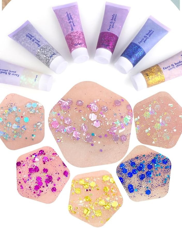 Pink Face Glitter,Sparkling Neon Outfit Party Holographic Sequins Paint Body Glitter Gel Makeup.(03# Pink)