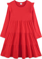 Girls Cotton Dress - Ruffle Sleeve Tiered A-Line Midi Sundress