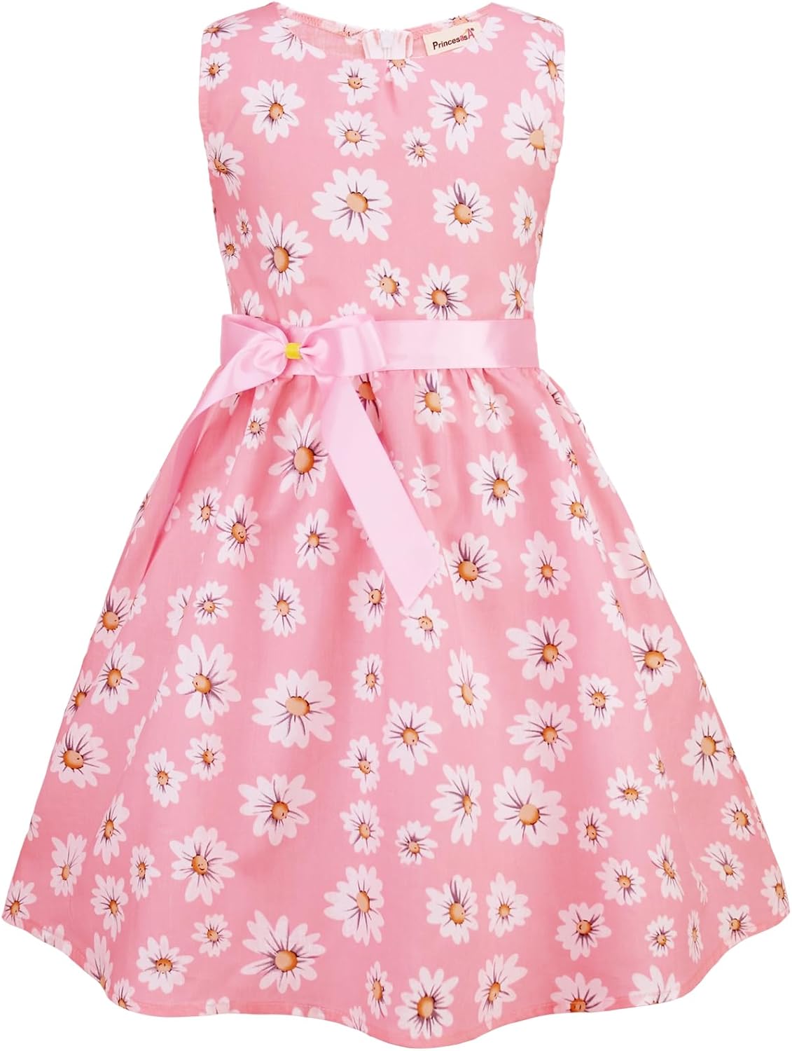 Girls Floral Cotton Dress - Sleeveless Summer Dress with Zipper Closure