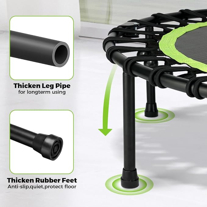 ONETWOFIT Foldable Rebounder Trampoline for Adults, 40/42/45” Mini Fitness Trampoline W/Adjustable Foam Handle Bungees, Quiet Exercise Trampoline for Personal Indoor Workout