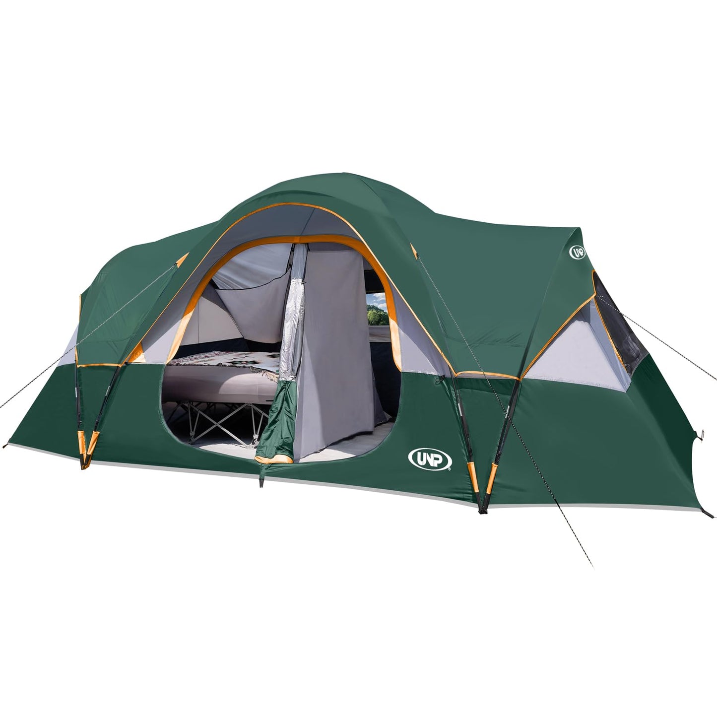 UNP Camping Tent 10-Person-Family Tents, Parties, Music Festival Tent, Big, Easy Up, 5 Large Mesh Windows, Double Layer, 2 Room, Waterproof, Weather Resistant, 18ft x 9ft x78in
