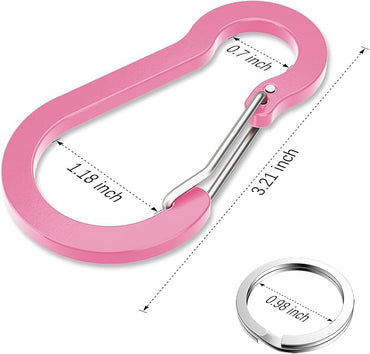sprookber 3.2 Inch Aluminum Carabiner Clips D Ring, Caribeaner Spring Snap Hook with Keychain for Camping, Hiking, Gym & Outdoor Gear, Set of 10