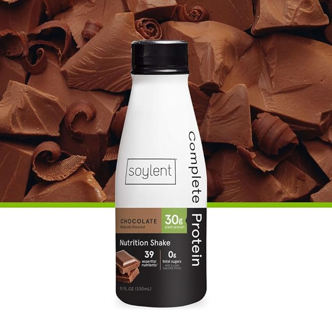 Soylent Complete Protein Shake, Chocolate, 30g Protein, Vegan, Dairy Free and 0g Sugar, Ready to Drink Protein Drinks, 11oz (12 Pack)