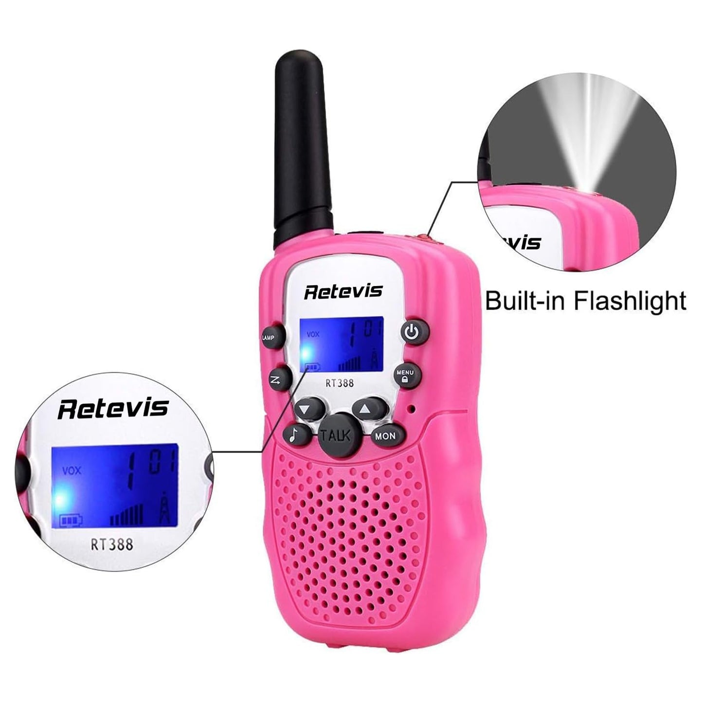Retevis RT388 Walkie Talkies for Kids, Birthday Gifts for 6 7 8 9 10 11 12 Year Old Girls, 22 CH LCD Flashlight, Pink Walkie Talkies Christmas Gifts Toys for Girls(Pink, 2 Pack)