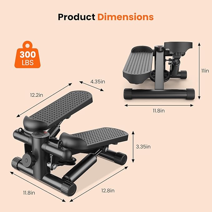 Sweetcrispy Mini Stair Steppers with Resistance Bands for Exercise at Home, Portable Exercise Twist Stepper Machine for Full Body Workout, 265LBS Capacity