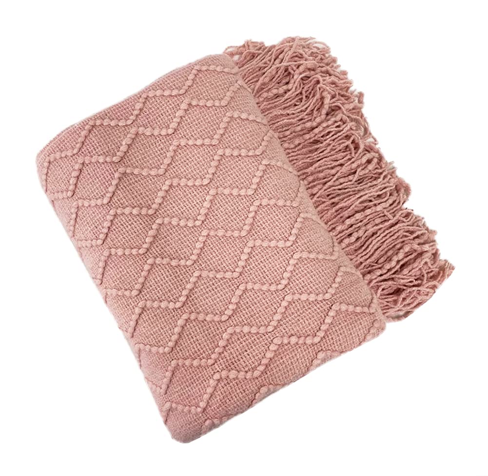 Fennco Styles Modern Textured Weave Knit Throw with Fringe 50" W x 60" L - Chevron Throw Blanket for Sofa, Couch, Living Room, Bedroom Décor