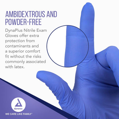 Dynarex DynaPlus Nitrile Exam Gloves 2 Mil Thick, Powder-Free, 10bxs/case