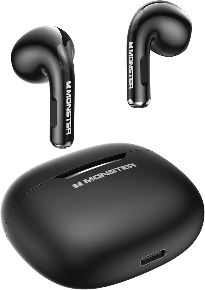 Monster N-Lite 208 Wireless Earbuds, Bluetooth Earbuds Touch Control, Bluetooth Headphones with 30H Playtime, Wireless Headphones Type-C Fast Charging, Clear Call, Comfortable Fit for Running