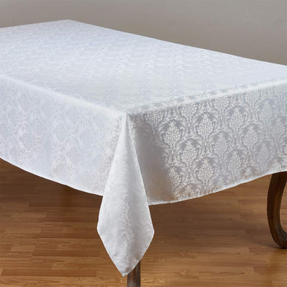Fennco Styles Holiday Elegant Damask White Table Linen Collection Tablecloth