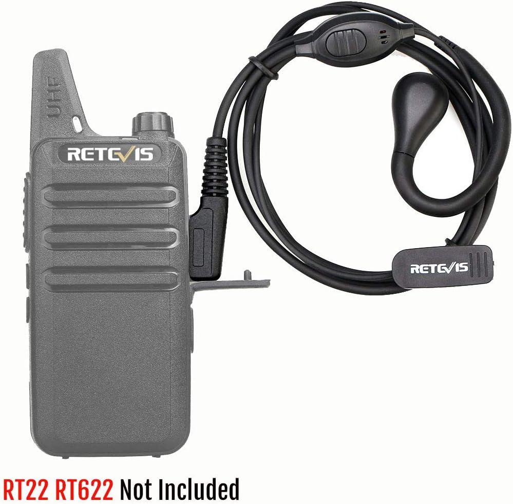 Retevis RT22 Walkie Talkie Earpiece with Mic, 2 Pin, for RT22 RT68 RT21 H-777 RT27 RT86A RT86S, Compatible with Pxton Baofeng BF-888S BF-T26 Kenwood Two Way Radio, Two Way Radio Earpiece(6 Pack)