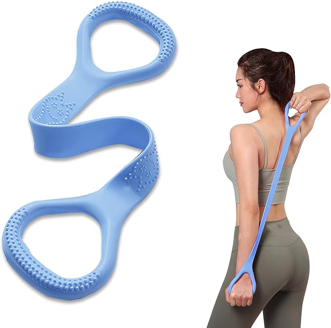 HUICHAI Figure 8 Fitness Resistance Band with Handles, Pure Barre Workout Chest Arm and Shoulder Stretch Bands Exercise Equipment, Blue