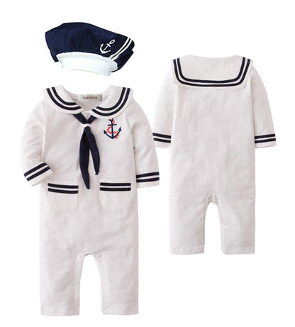 stylesilove Baby Sailor Romper Set with Hat and Necktie
