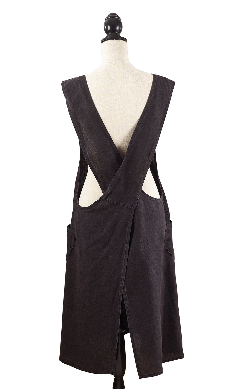 Fennco Styles Solid Criss Cross Back Apron Pure 100% Linen Cooking Kitchen Apron