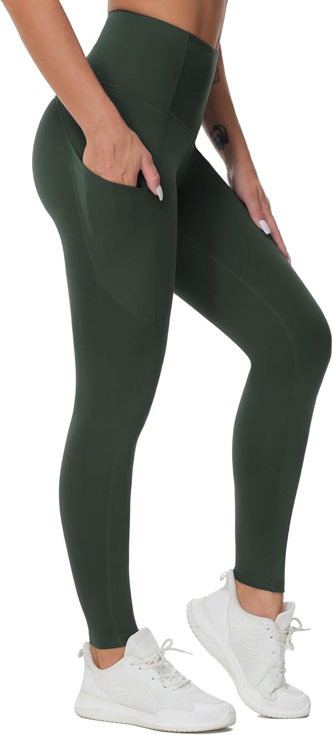 Women's High Waisted Yoga Leggings with Pockets - Thick Tummy Control Workout Pants