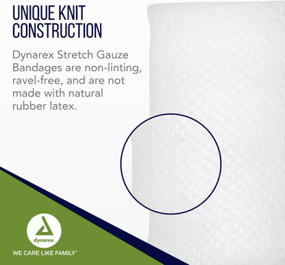 Dynarex Stretch Gauze Bandage Roll, 12ea/bx 8bxs/cs (96 Count)