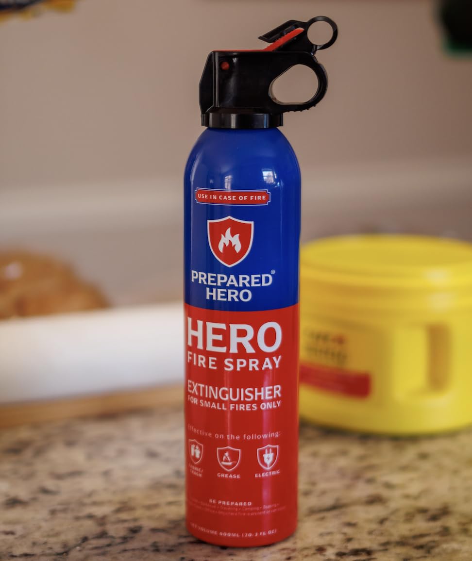 Prepared Hero Fire Spray - Mini Fire Extinguishers for House, Car, Garage - Kitchen Small Fire Extinguisher for Home, 100% Organic - Compact, Portable & Easy to Use, Non-Toxic - 2 Pack