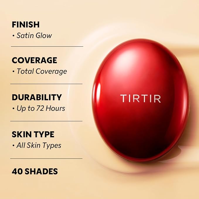 TIRTIR Mask Fit Red Cushion Foundation | Full coverage, Weightless, Skin fit, Satin Glow Finish, Korean Makeup, beauty, Tattoo cover up, Buildable (#21C Cool Ivory, 0.63 Fl Oz)
