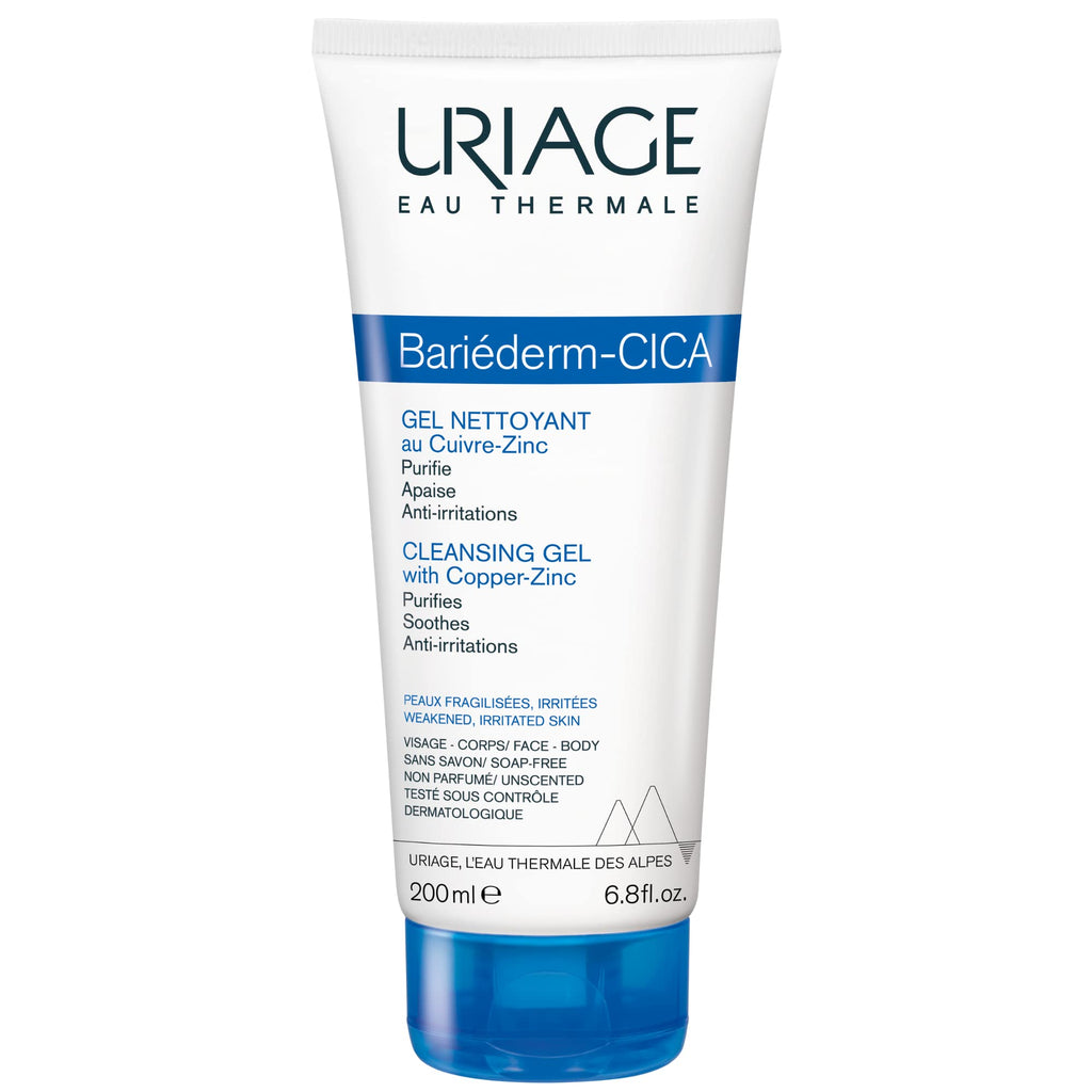 Uriage Bariederm Cica Gel - Gentle Cleansing Gel for Sensitive Skin, Face & Body Wash for Babies to Adults