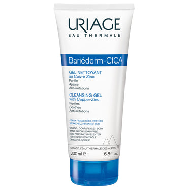 Uriage Bariederm Cica Gel - Gentle Cleansing Gel for Sensitive Skin, Face & Body Wash for Babies to Adults