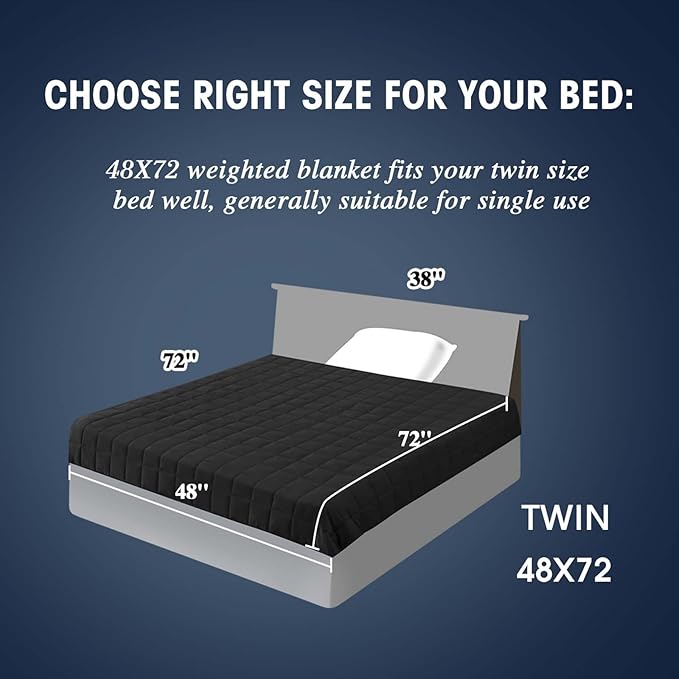 yescool Weighted Blanket for Adults (17 lbs, 48" x 72", Black) Cooling Heavy Blanket for Sleeping Perfect for 160-180 lbs, Twin Size Breathable Blanket with Premium Glass Bead, Machine Washable