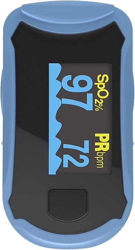 Concord Fingertip Deluxe OLED Pulse Oximeter with 6 way Reversible Display - Blood Oxygen Saturation Monitor with Carrying Case, Batteries and Lanyard - Easy to Use, Accurate SpO2 (Blue)