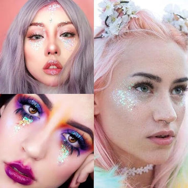 Mysense Iridescent White Body Glitter Gel, Mermaid Face Glitter Makeup, Concert Music Festival Rave Accessories for Face Eye Hair, Sparkling Glitter Face Paint for Women, 30g