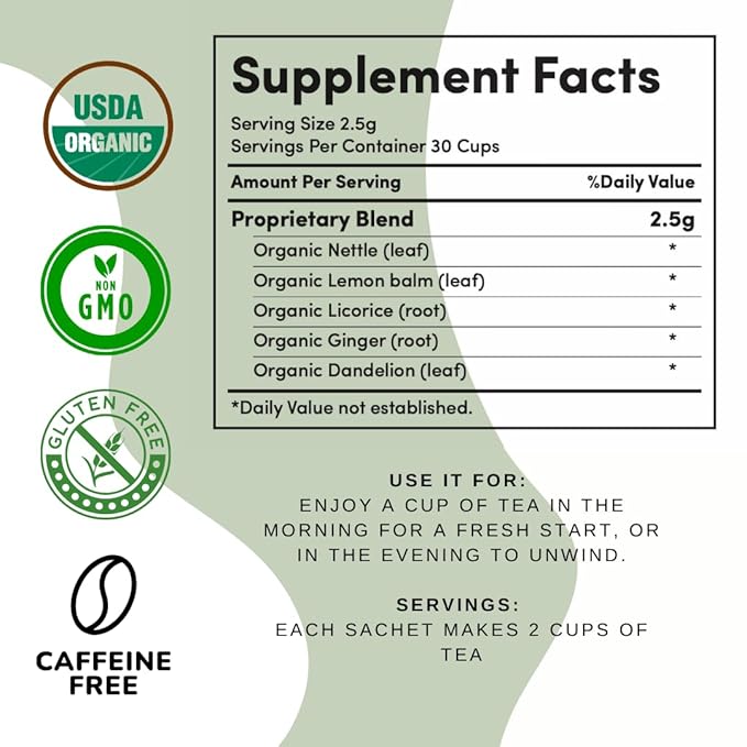 AutoimmuniTea – Soothing Tea Bags for Allergy Relief and Sinus Relief, Organic, Caffeine Free and USDA Certified, Blend of Lemon Balm, Ginger, Nettle, and Licorice, AIP Friendly