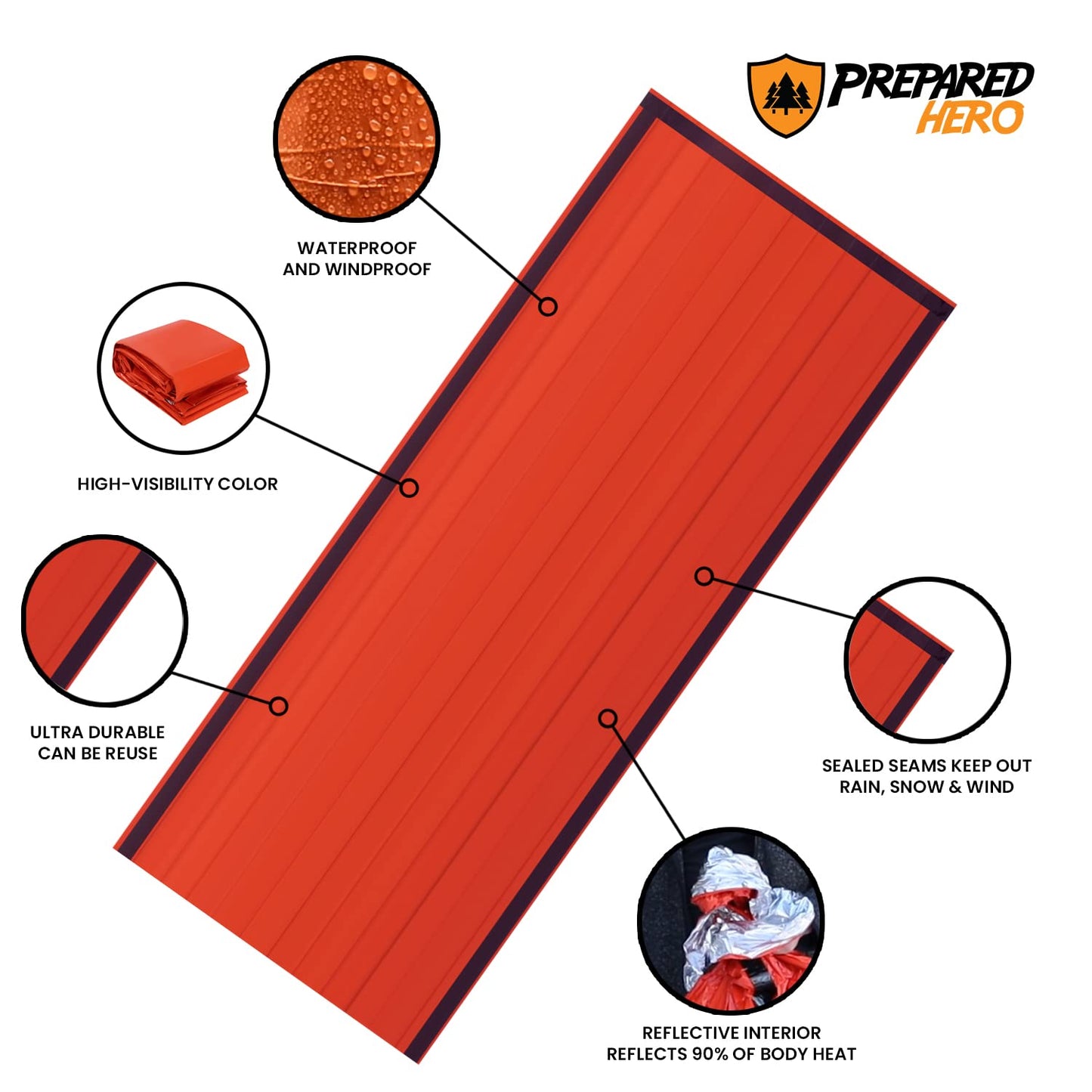 Prepared Hero Survival Bag - Emergency Sleeping Bag, Thermal Bivy Sack for Camping, Hiking, Outdoor. Lightweight, Portable, Survival Shelter.