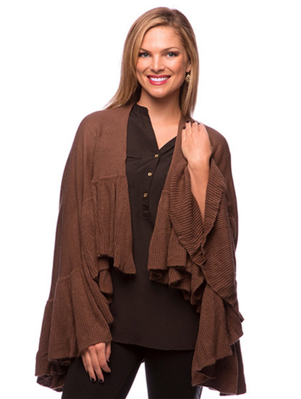 stylesilove Trendy Lightweight Knitted Ruffled Wrap