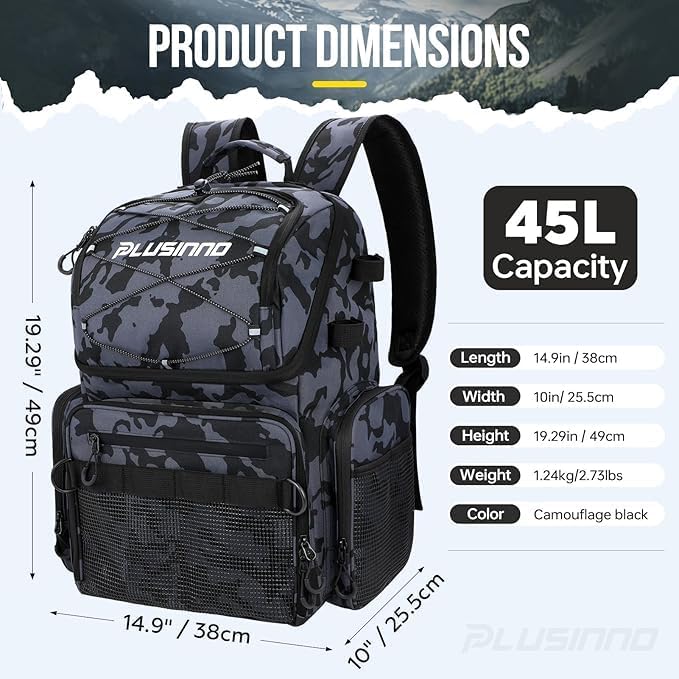 PLUSINNO Fishing Backpack with Rod Holders & Cooler.And fishing Tackle Box with Removable Dividers