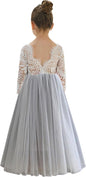 Girls Tulle Flower Girl Dress - Lace Back A-Line Party Dress