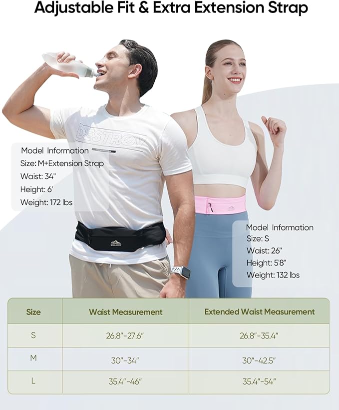 Running Belt with 400ml Soft Flask, Extension Strap & Phone Holder, Adjustable Running Fanny Pack with Gym Towel, Waterproof Belt Bag for Women Men for Jogging Marathon (Black, Large)