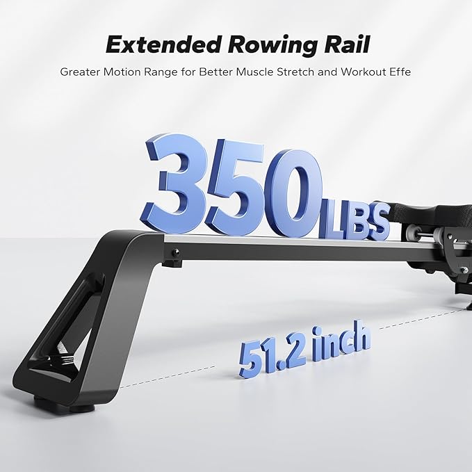 MERACH Rowing Machines for Home, Powerful Electromagnetic Row Machine with 51.2" Extended Rail, 16-Level Handle Resistance Adjustment Rower, 350 LBS Load Capacity, Ergonomic Comfort Seat, Easy Storage