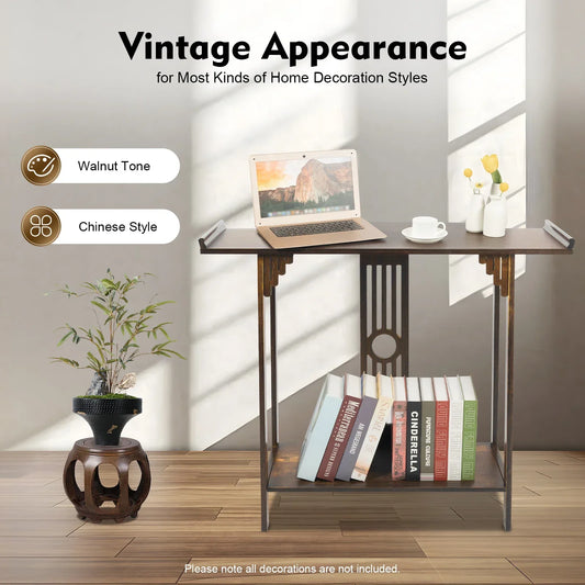 2-Tier Narrow Espresso Side Table, Space-Saving Slim Accent Table, Easy Assembly Console Table for Living Room,Bedroom & Kitchen