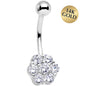 Solid 14k White Gold Gem Flower Belly Ring-16G