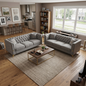 Mid-Century Velvet Sofa Set 2pc Tufted Gray Gold Legs