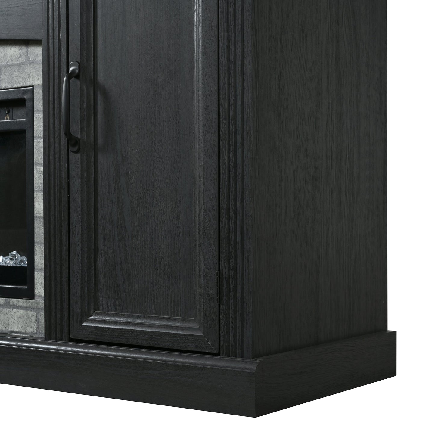 TV Stand Fireplace Black MDF Walnut Top Gray Brick 1400W Fits 70 In TV 66.9 In