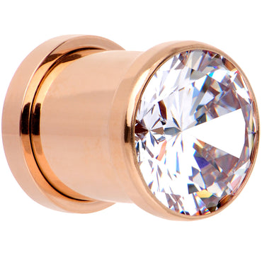 Clear CZ Gem Rose Gold PVD Glitzy Screw Fit Tunnel Plug Set
